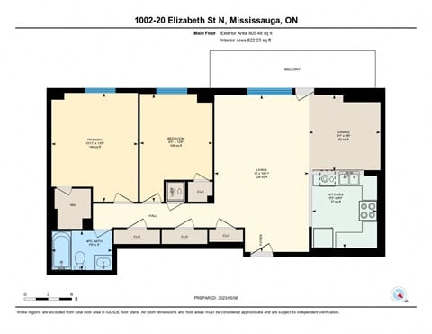 Floor plan for 2 beds, 1 bath, 842 sqft